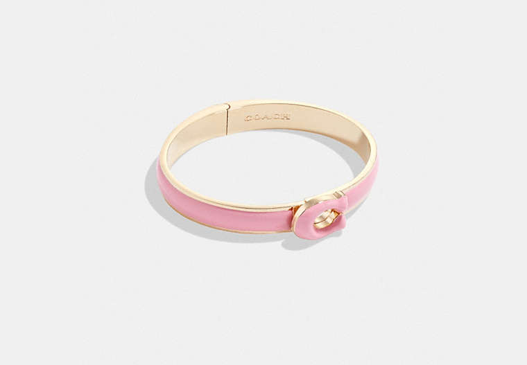 COACH®,TABBY ENAMEL HINGED BANGLE,enamel,Gold/Pink,Front View