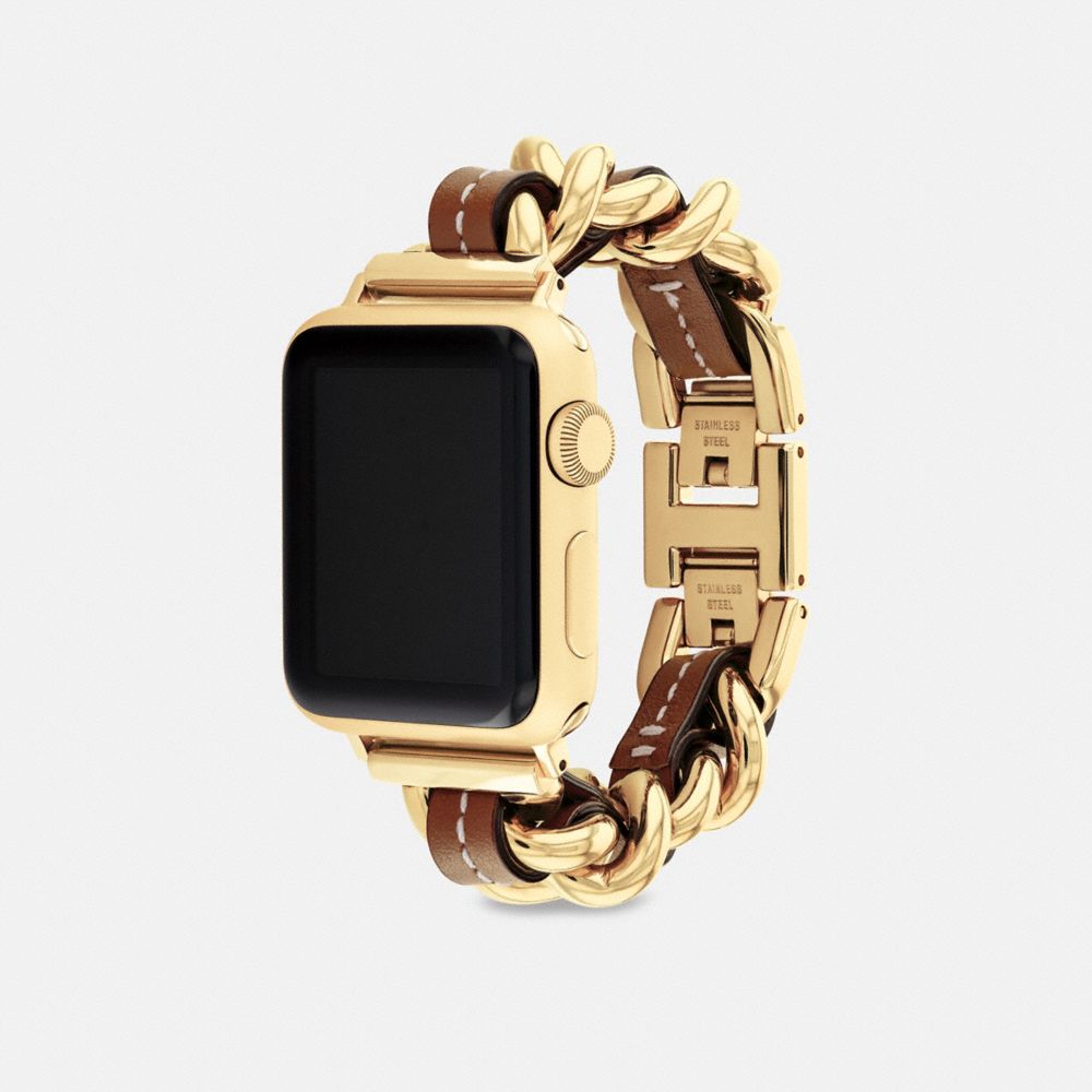 COACH®,BRACELET POUR APPLE WATCH®, 38 MM, 40 MM et 41 MM,PITONE LUCIDO,Brun Saddle,Angle View