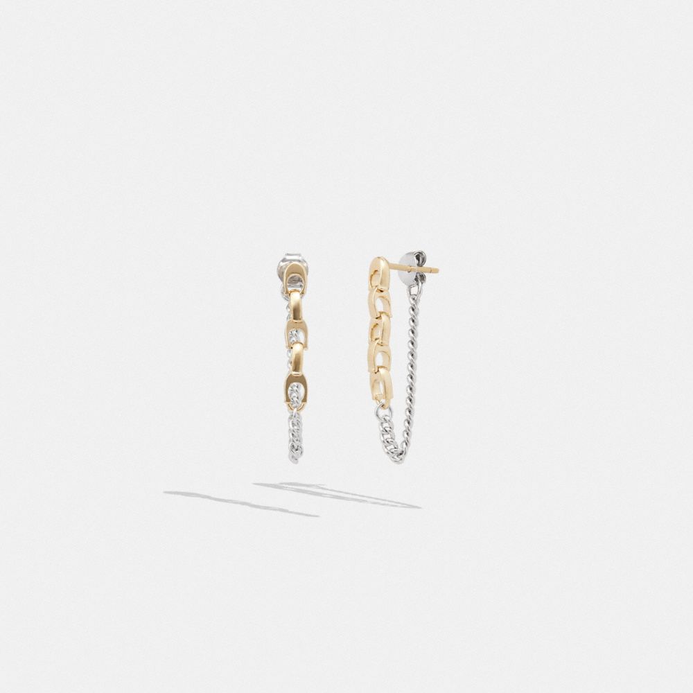 COACH®,SIGNATURE MIXED CHAIN DROP EARRINGS,Plated Brass,Gold/Silver,Front View image number 0