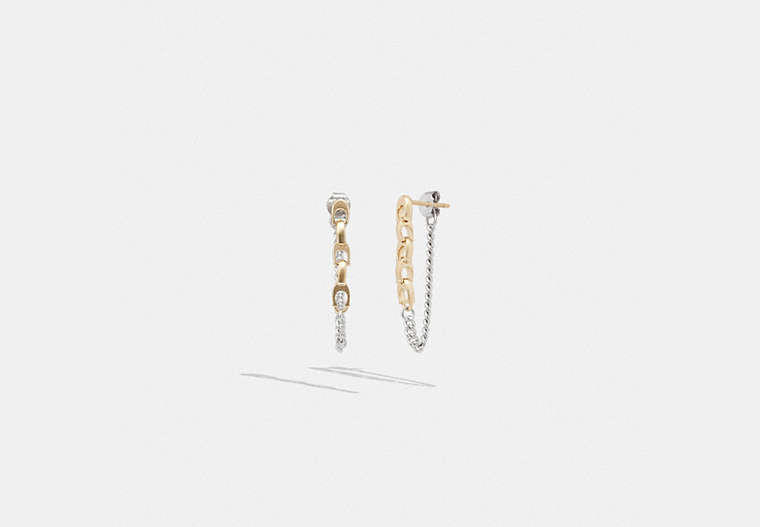 COACH®,SIGNATURE MIXED CHAIN DROP EARRINGS,Plated Brass,Gold/Silver,Front View image number 0