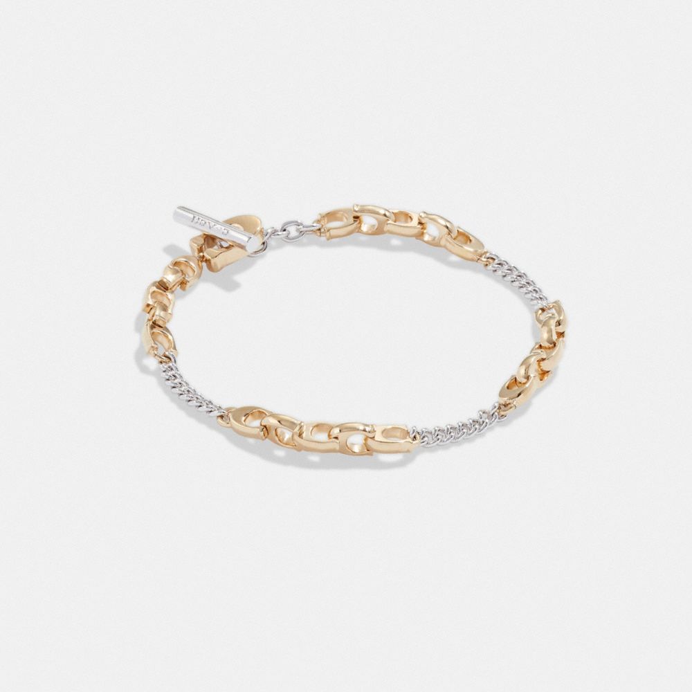 COACH®,SIGNATURE MIXED CHAIN BRACELET,Plated Brass,Gold/Silver,Front View image number 0