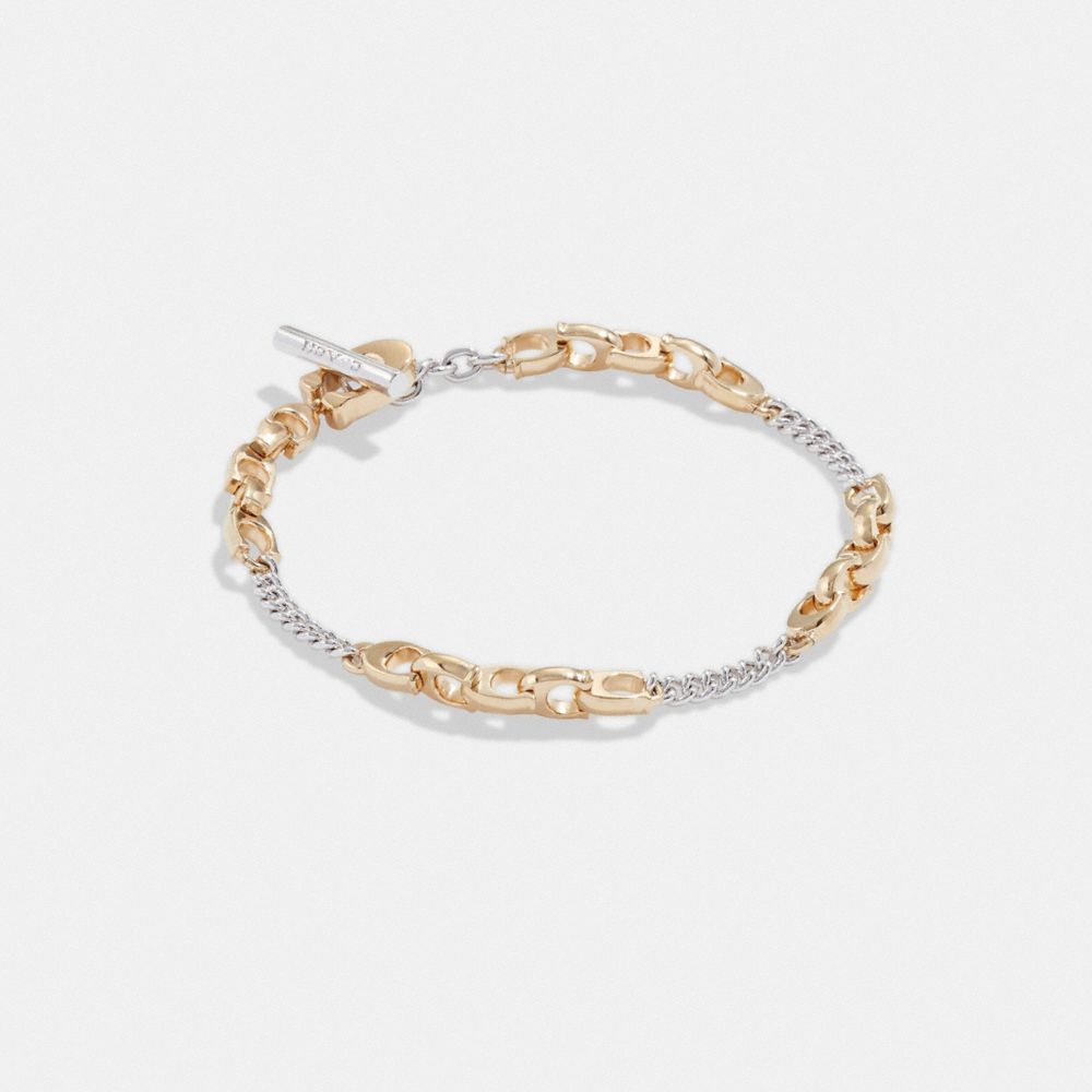 COACH®,SIGNATURE MIXED CHAIN BRACELET,Plated Brass,Gold/Silver,Front View