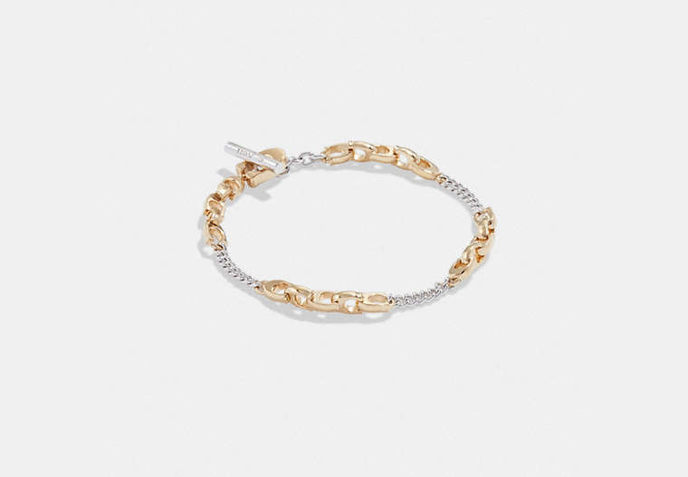 COACH®,SIGNATURE MIXED CHAIN BRACELET,Plated Brass,Gold/Silver,Front View
