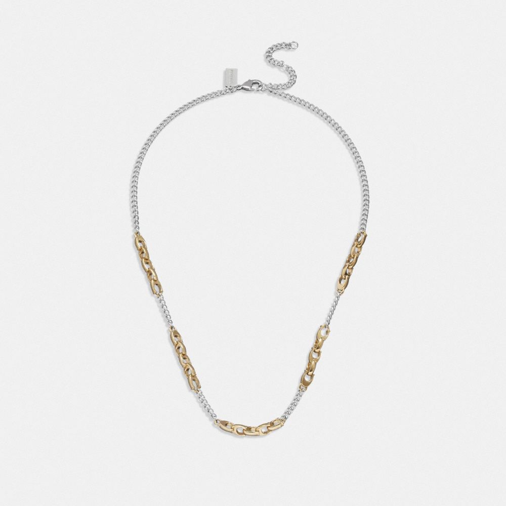 COACH®,SIGNATURE MIXED CHAIN NECKLACE,Plated Brass,Gold/Silver,Front View