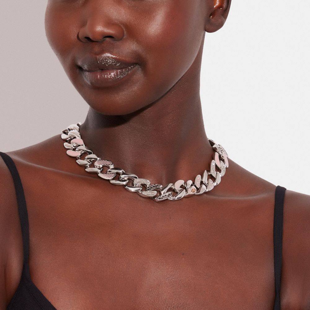 COACH®,キルテッド シグネチャー リンク エナメル パヴェ ネックレス,ネックレス,