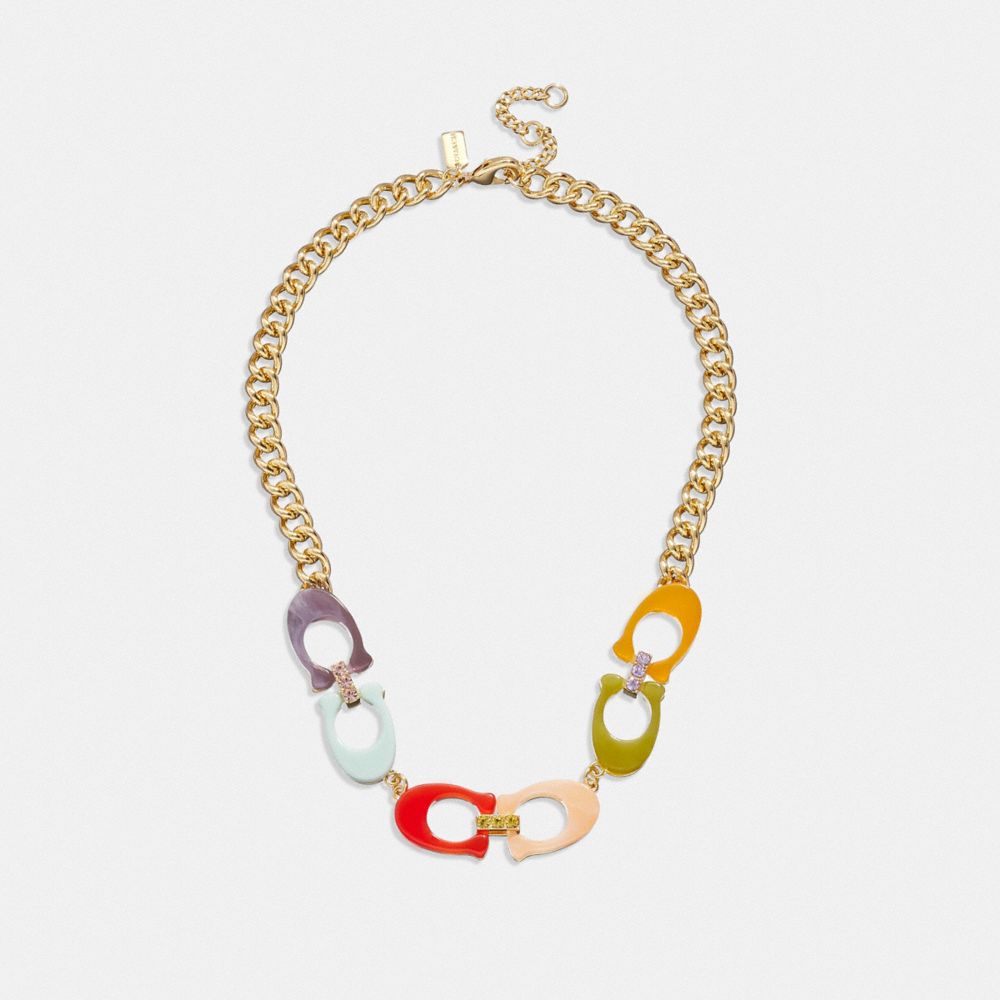 COACH®,SIGNATURE CHAIN LINK NECKLACE,Gold/Multi,Front View