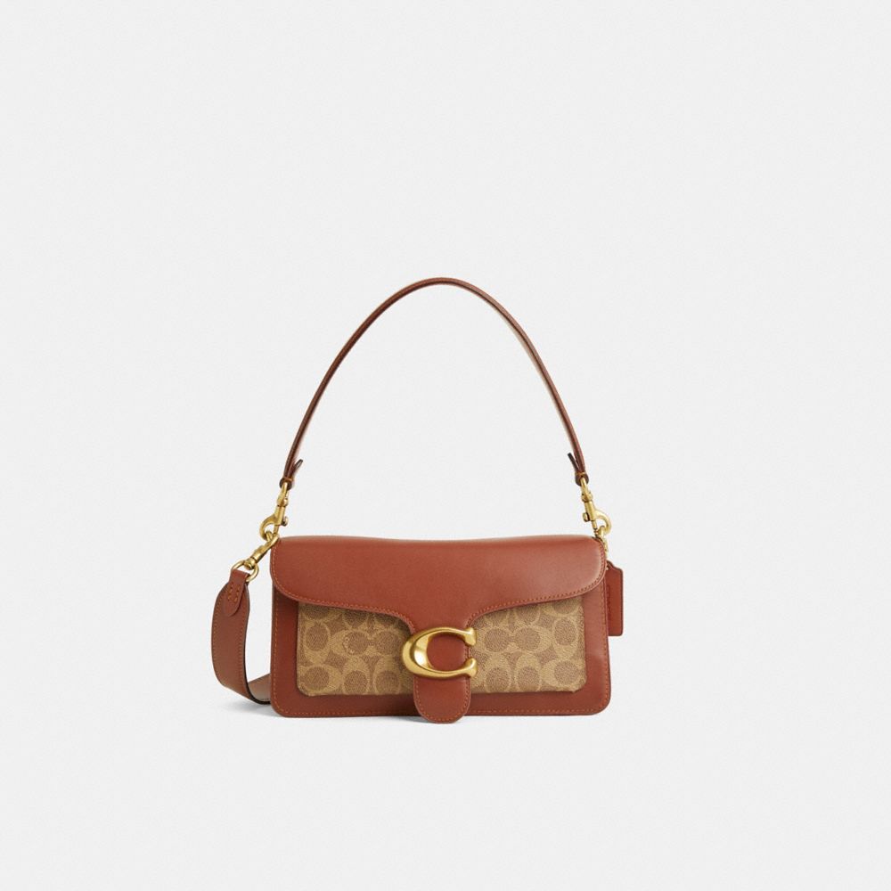 COACH®,Restored Tabby Shoulder Bag 26 In Signature Canvas,Canvas,Leather,Shoulder Bag,Crossbody,Faux Leather,Metal Material,L,Brown,Front View