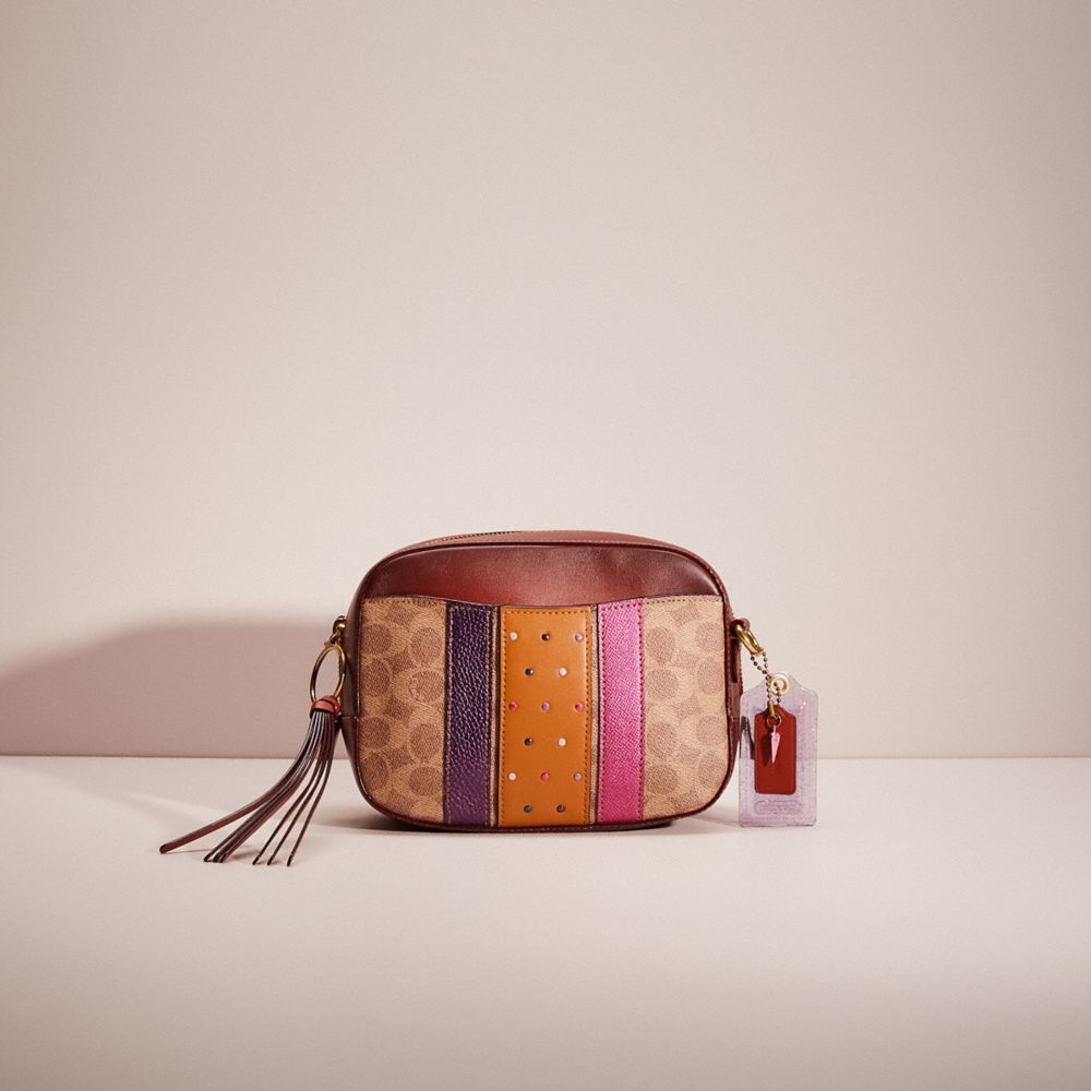 COACH®,UPCRAFTED CAMERA BAG IN SIGNATURE CANVAS,Signature Coated Canvas,Mini,Brass/Rust,Front View