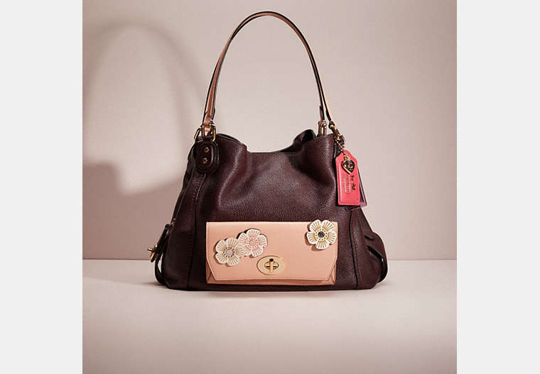 COACH®,UPCRAFTED EDIE SHOULDER BAG 31,Polished Pebble Leather,Large,Light Gold/Oxblood,Front View