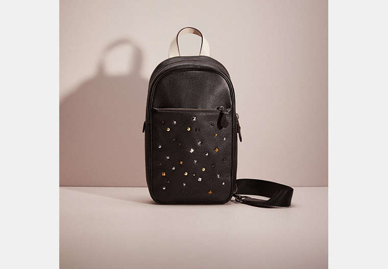 COACH®,UPCRAFTED METROPOLITAN SOFT PACK,Polished Pebble Leather,Large,Gunmetal/Black,Front View