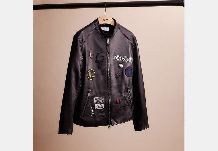 COACH®,UPCRAFTED LEATHER RACER JACKET,Leather,Black,Front View