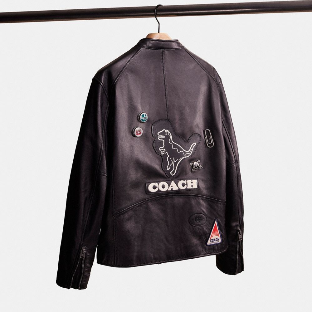 COACH®,UPCRAFTED LEATHER RACER JACKET,Leather,Black,Back View