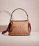 COACH®,RESTORED DOUBLE ZIP SHOULDER BAG IN SIGNATURE CANVAS,Signature Coated Canvas,Small,Brass/Tan Rust,Front View