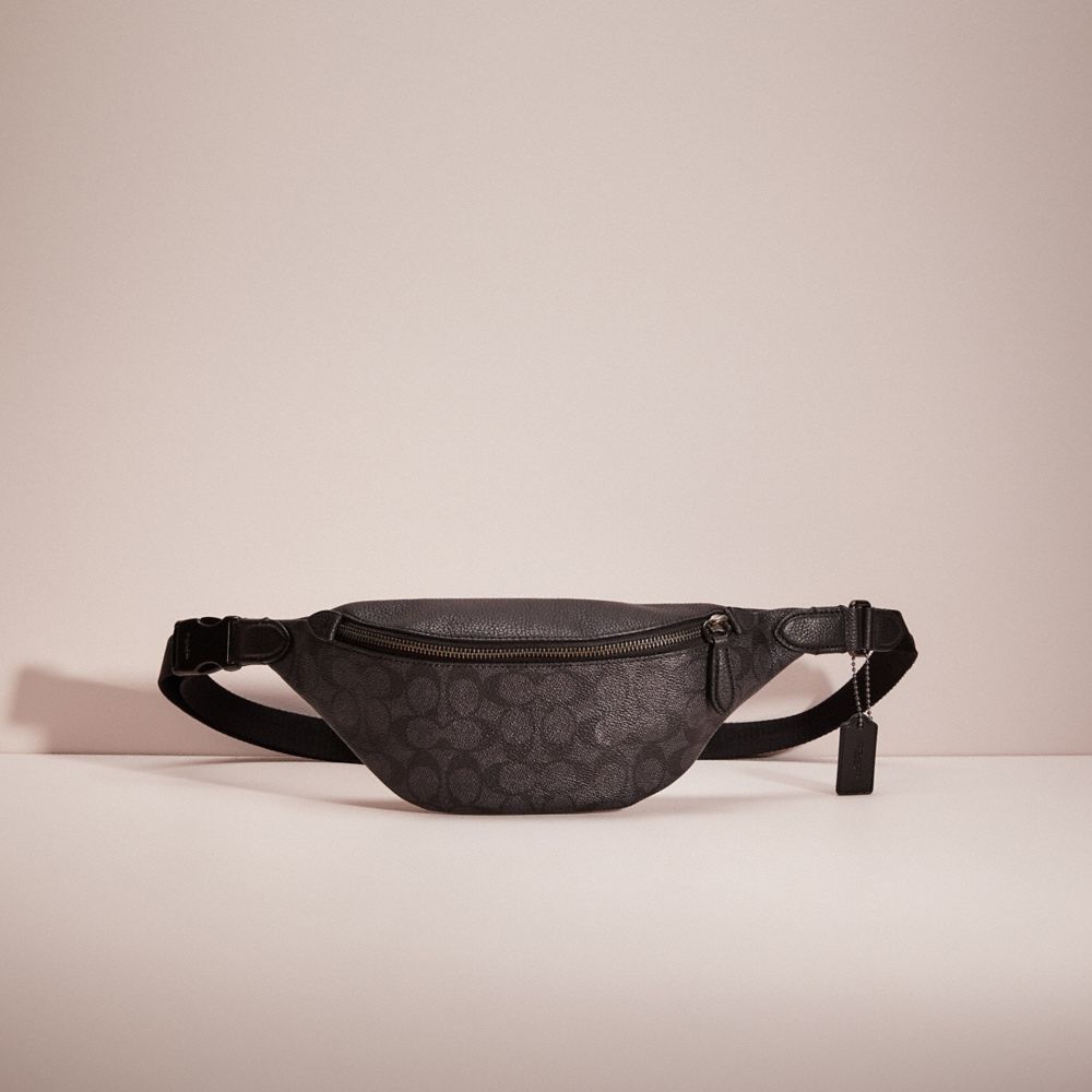 COACH®,RESTORED CHARTER BELT BAG 7 IN SIGNATURE CANVAS,Glovetanned Leather,Mini,Charcoal,Front View