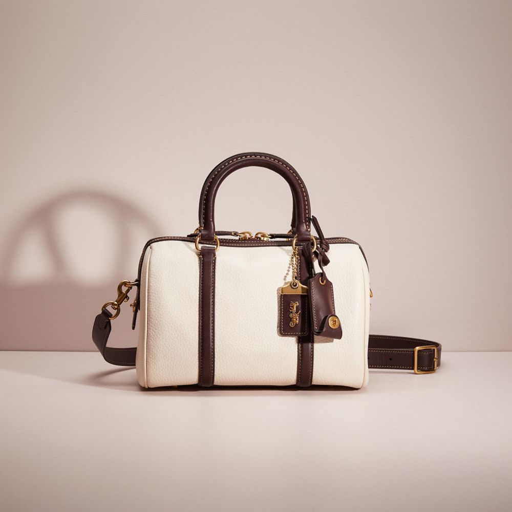 COACH®,RESTORED RUBY SATCHEL 25 IN COLORBLOCK,Pebble Leather,Small,Brass/Chalk Multi,Front View