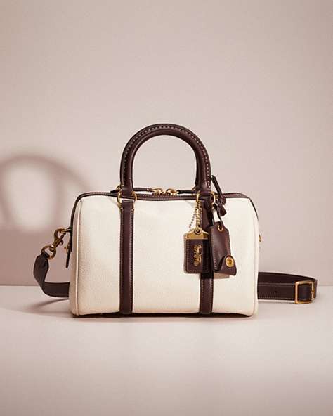 COACH®,RESTORED RUBY SATCHEL 25 IN COLORBLOCK,Pebble Leather,Small,Brass/Chalk Multi,Front View