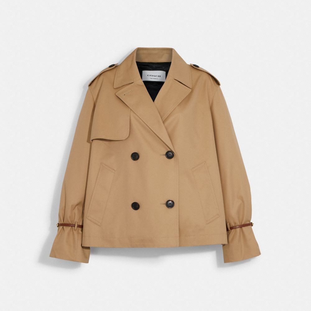 COACH®,RELAXED SHORT TRENCH COAT,Classic Khaki,Front View