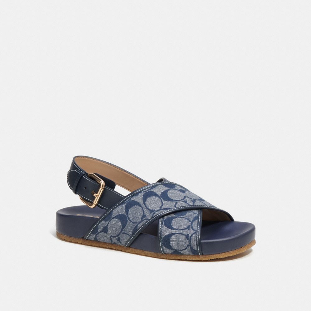 COACH®,ADORA SANDAL IN SIGNATURE CHAMBRAY,Midnight Navy,Front View