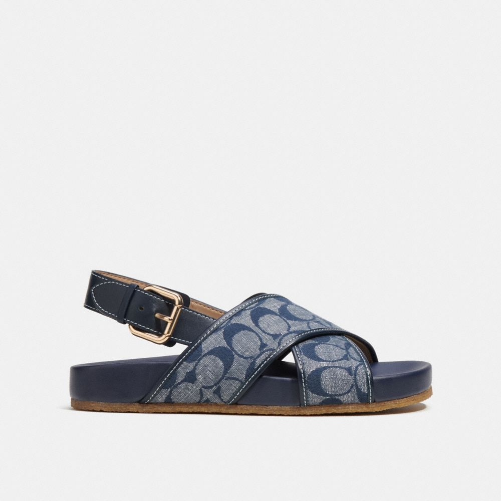 COACH®,ADORA SANDAL IN SIGNATURE CHAMBRAY,Midnight Navy,Angle View