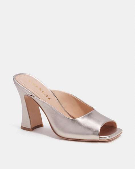 COACH®,LAURENCE SANDAL,Metallic Leather,Platinum Champagne,Front View