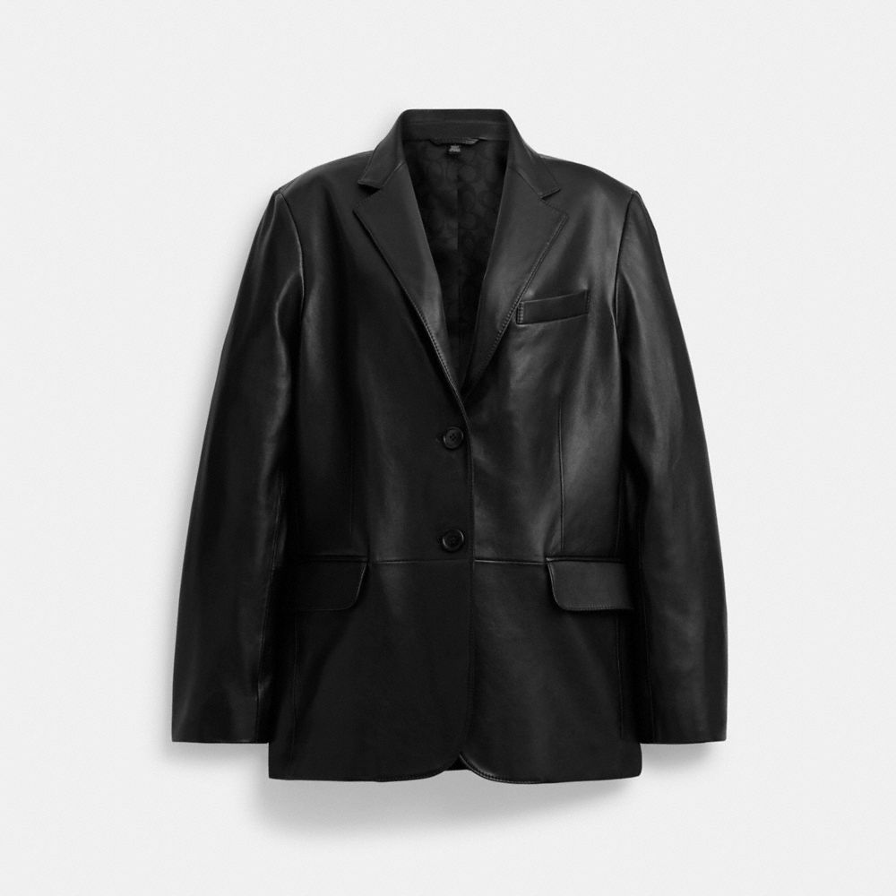 COACH®,LEATHER BLAZER,Leather,Black,Front View