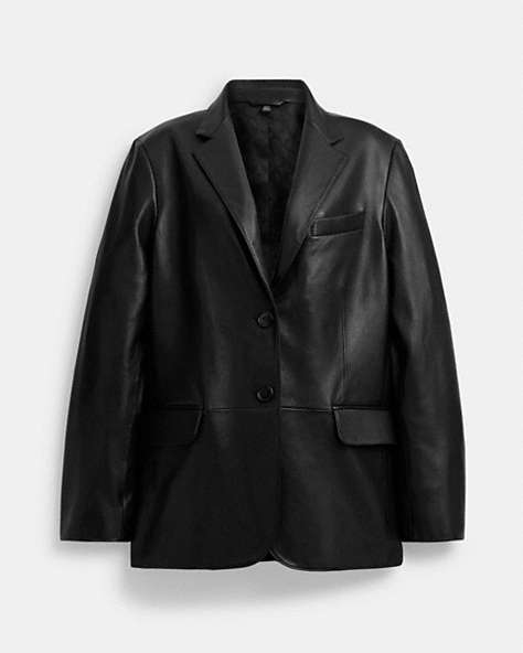 COACH®,LEATHER BLAZER,Leather,Black,Front View