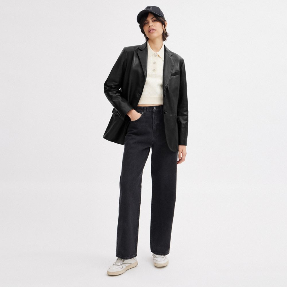 COACH®,LEATHER BLAZER,Leather,Black,Scale View