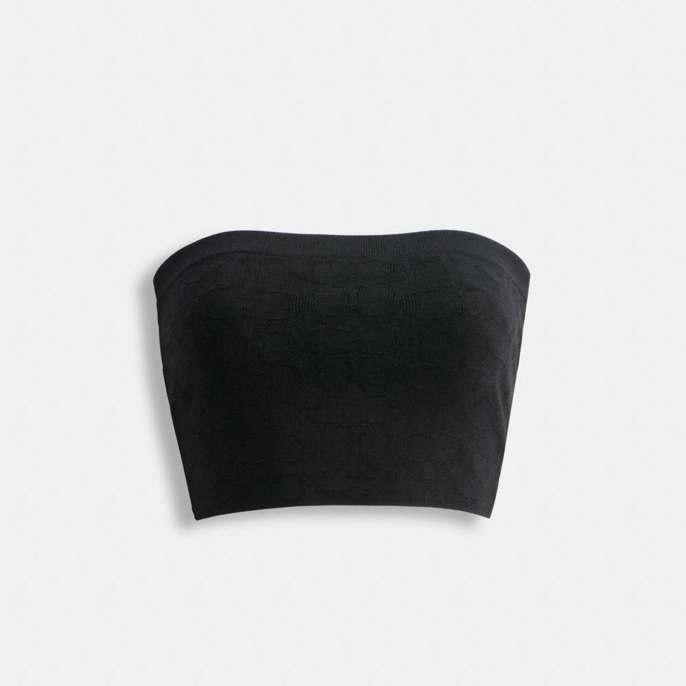 COACH®,SIGNATURE KNIT BANDEAU TOP,Wool/Silk,Black,Front View