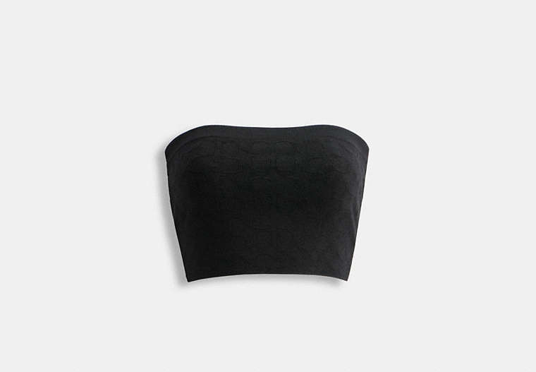 COACH®,SIGNATURE KNIT BANDEAU TOP,Wool/Silk,Black,Front View