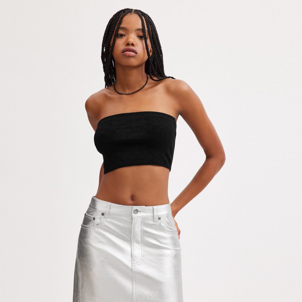 COACH®,SIGNATURE KNIT BANDEAU TOP,Wool/Silk,Black,Scale View
