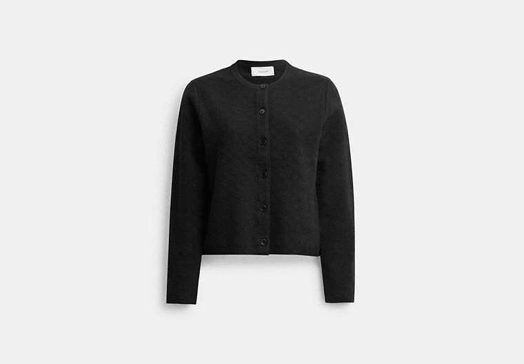 COACH®,SIGNATURE KNIT CROPPED CARDIGAN,Wool/Silk,Black,Front View