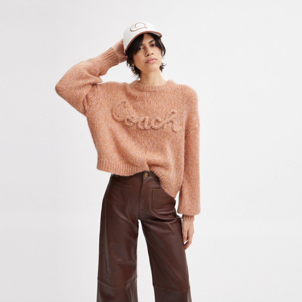 COACH®,トーナル ブレイデッド シーズナル セーター,トップス＆Tシャツ,ﾋﾟﾝｸ ﾏﾙﾁ