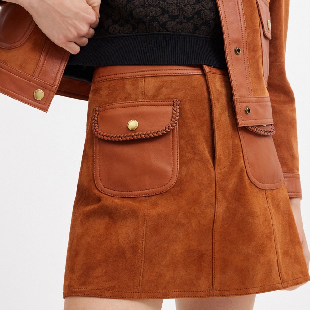 Brown suede clearance a-line mini skirt