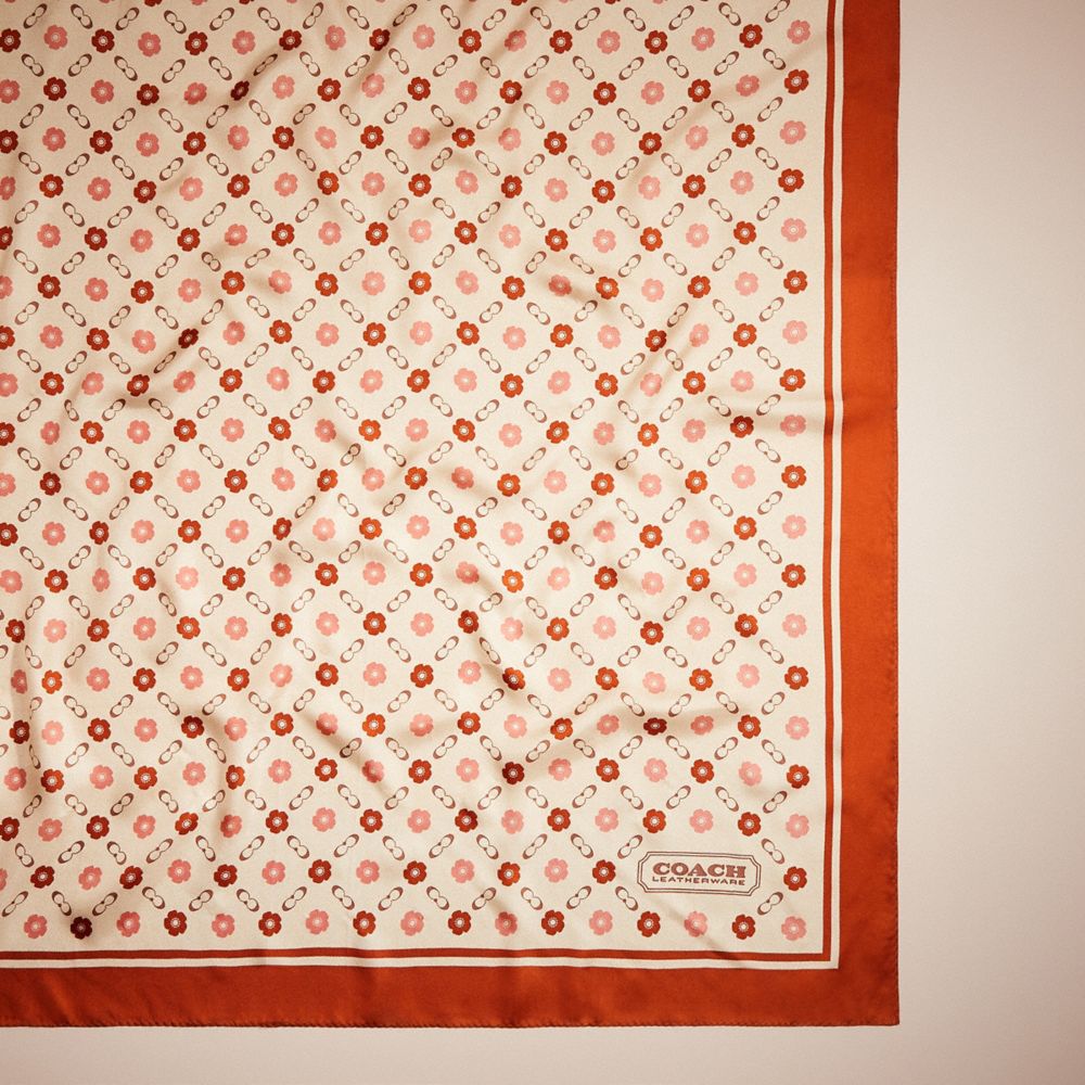 COACH®,Restored Tea Rose Print Silk Square Scarf,Burnt Orange,Closer View