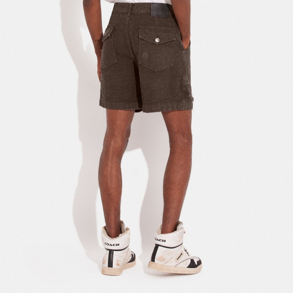 COACH®,DISTRESSED DENIM SHORTS,Brown,Scale View