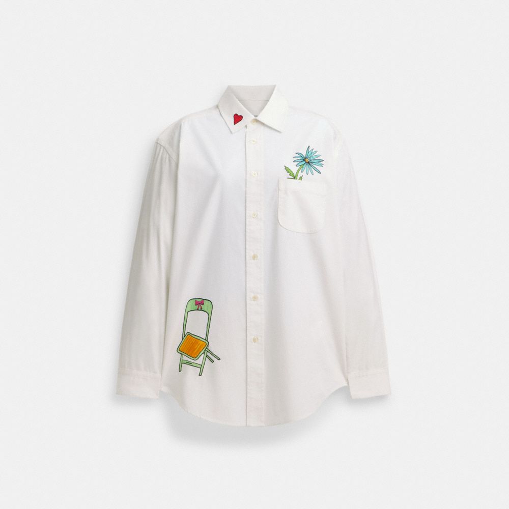 COACH®,COACH X OBSERVED BY US BUTTON DOWN SHIRT,cotton,White,Front View