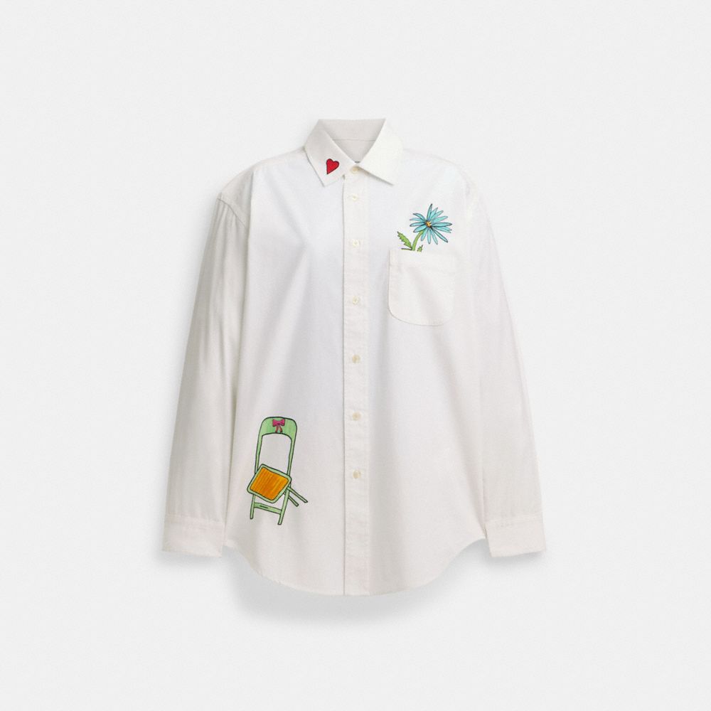 COACH®,CHEMISE BOUTONNÉE COACH X OBSERVED BY US,Coton,Blanc,Front View