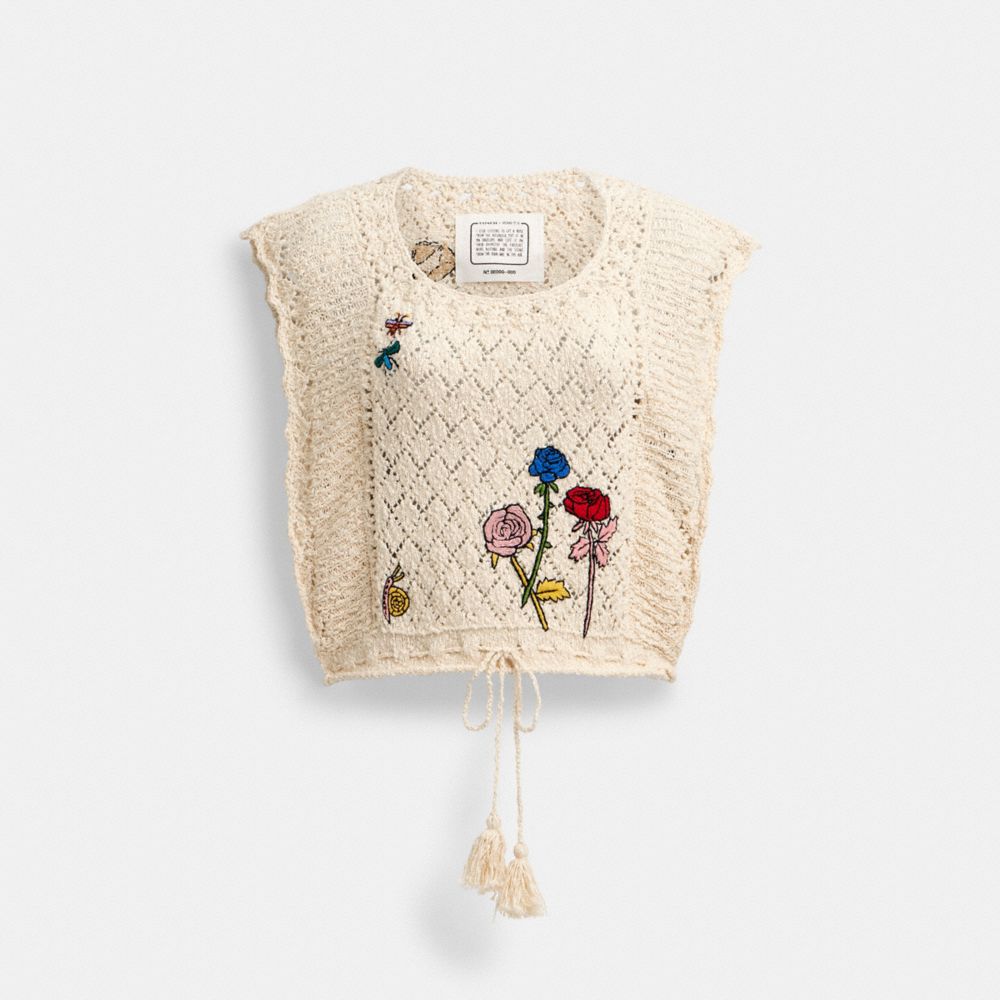 COACH®,COACH X OBSERVED BY US POINTELLE CROP TOP,cotton,Ivory Multi,Front View image number 0