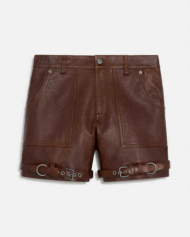 COACH®  Distressed Leather Shorts