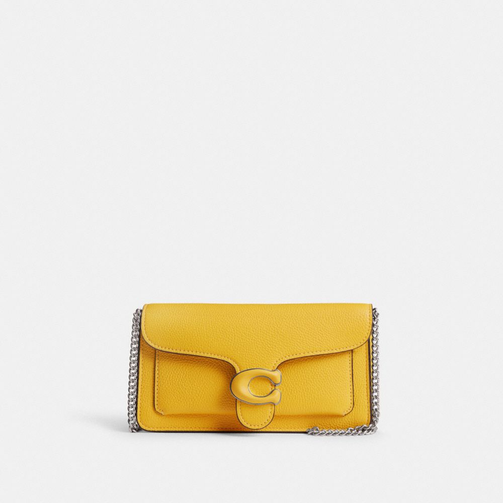 COACH®,TABBY CHAIN CLUTCH,Refined Pebble Leather,Mini,Silver/Canary,Front View
