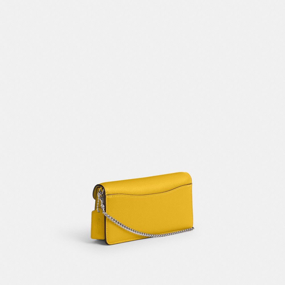 COACH®,Tabby Chain Clutch,Leather,Clutch,Logo,Metal,Gusset,Silver Metal,Day Party,Mustard,Angle View
