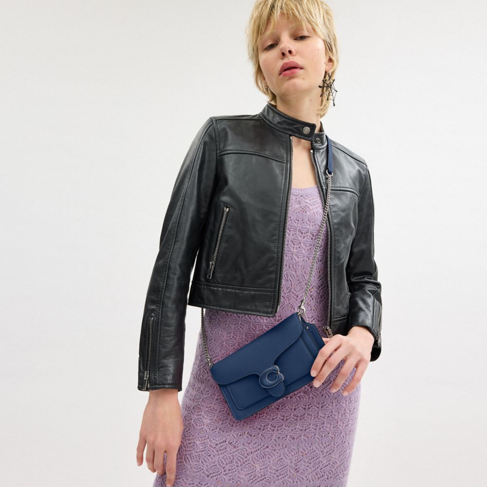 COACH®,Tabby Chain Clutch,Leather,Crossbody,Logo,Gusset,Silver Metal,Casual,