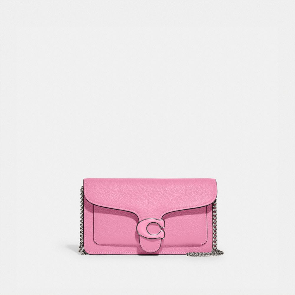 COACH®,TABBY CHAIN CLUTCH,Refined Pebble Leather,Mini,Silver/Vivid Pink,Front View image number 0