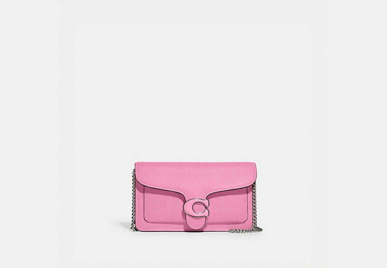 COACH®,TABBY CHAIN CLUTCH,Refined Pebble Leather,Mini,Silver/Vivid Pink,Front View image number 0