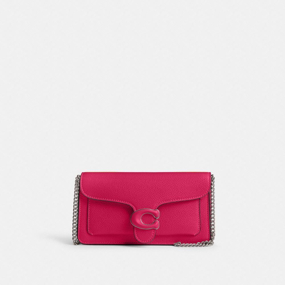 COACH®,TABBY CHAIN CLUTCH,Refined Pebble Leather,Mini,Silver/Dragonfruit,Front View