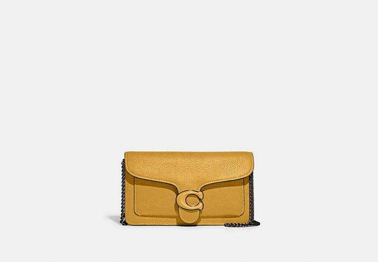 COACH®,TABBY CHAIN CLUTCH,Polished Pebble Leather,Pewter/Yellow Gold,Front View image number 0