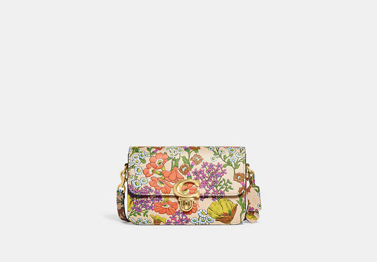 COACH®,STUDIO SHOULDER BAG WITH FLORAL PRINT,Smooth Leather,Medium,Brass/Ivory Multi,Front View