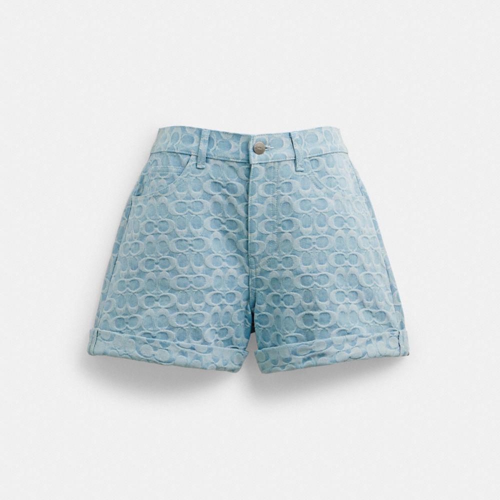 COACH®,SIGNATURE DENIM SHORTS,Blue Signature,Front View