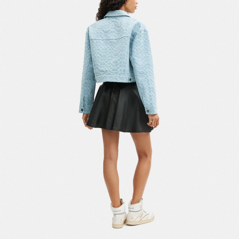 COACH®,CROPPED SIGNATURE JACQUARD DENIM JACKET,Denim,Blue Signature,Scale View