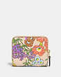 COACH®,BILLFOLD WALLET WITH FLORAL PRINT,Pebble Leather,Mini,Brass/Ivory Multi,Back View